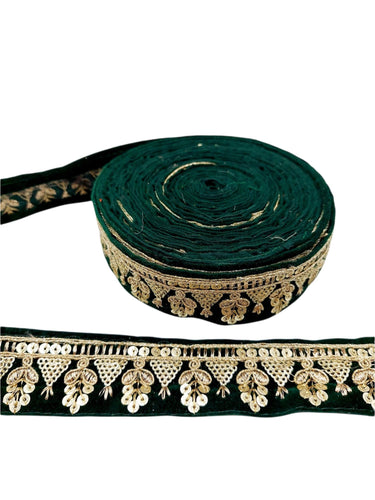 Floral Embroidered Velvet Fabric Sequins Trim Indian Sari Border, Sequin Trimming, Sequinned Lace